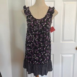 Floral dress tiered black violets XS